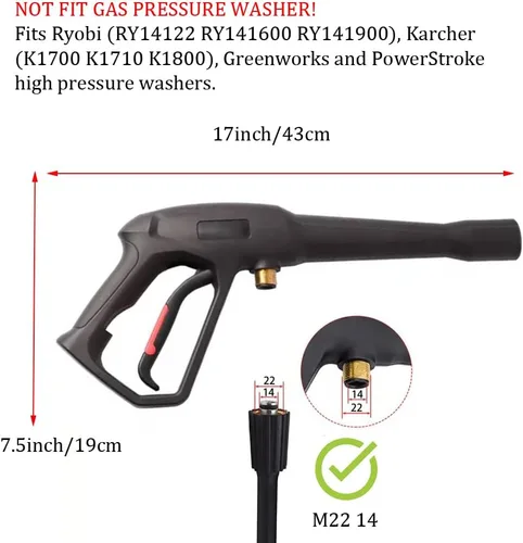 Miniatura 2 de Pistola de lavado de alta presión, pistola de gatillo de lavado eléctrico M22-0.551 in compatible con algunos Karcher, Ryobi, Powerstroke Electric