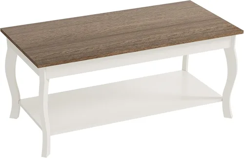 Miniatura 8 de ChooChoo Mesa auxiliar, mesa central rústica con patas curvas y estante de almacenamiento, mesa de centro de 39 pulgadas para sala de estar, blanco