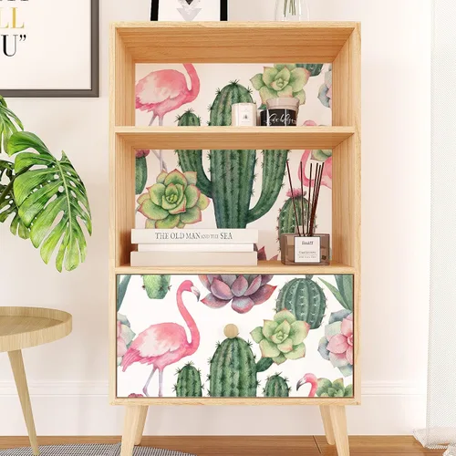 Miniatura 7 de VEELIKE Flamingos Cactus - Papel tapiz autoadhesivo para despegar y pegar de 17.7 x 118 pulgadas, diseño floral suculento verde tropical