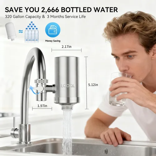 Miniatura 7 de Filtro de agua para grifo de fregadero, purificador de agua de acero inoxidable 304 para fregadero de cocina, reduce PFAS, plomo, cloro