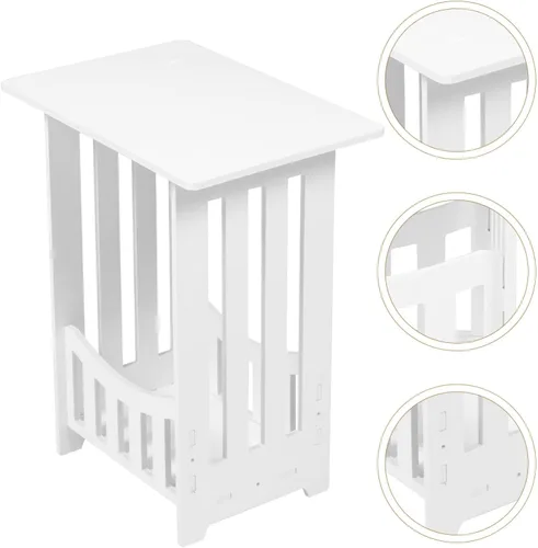 Miniatura 6 de Homoyoyo Mesa auxiliar blanca, mesa auxiliar bohemia de 2 niveles, mesita de noche estrecha con estante de almacenamiento, mesita de noche, estante