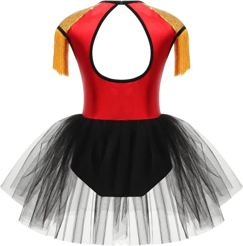 Miniatura 2 de winying Vestido para niñas, disfraz de tambor mayorette, sin mangas, leotardo de malla, tutú, vestido de banda de marcha, vestido de uniforme