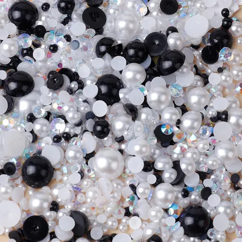 Miniatura 21 de Perlas planas y diamantes de imitación de 2.12 oz, 2200 unidades de diamantes de imitación de resina de color AB de tamaño mixto de 3 a 0.394 in
