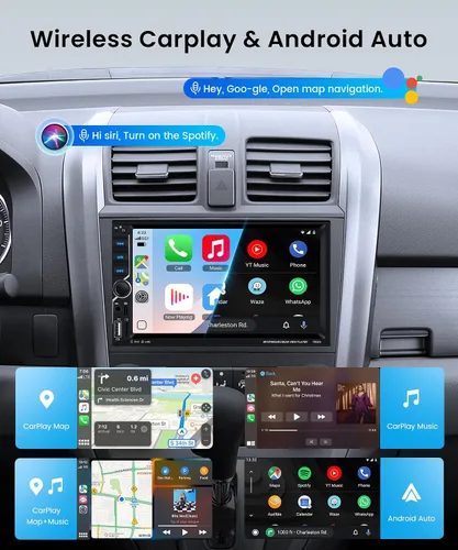Miniatura 3 de Estéreo de coche doble DIN con CarPlay Android Auto, radio de pantalla táctil de 7 pulgadas, unidad principal universal de 2 DIN Bluetooth 5.0 FM