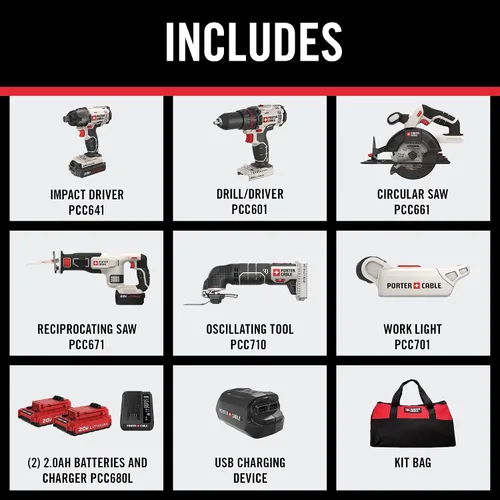 Miniatura 2 de PORTER-CABLE Kit combinado de 6 herramientas de 20 V MAX* Juego de taladro inalámbrico, destornillador de impacto, sierra circular, sierra