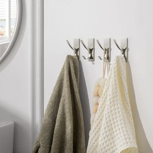 Miniatura 7 de Paquete de 10 ganchos autoadhesivos para toallas: extra fuertes de 13 libras, gancho inoxidable para colgar lufa, toallas, abrigo, bata de baño