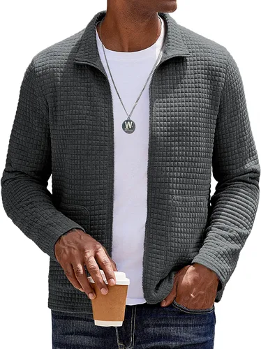 Miniatura 11 de COOFANDY Chaqueta Varsity Ligera para Hombre Chaquetas Bomber Casuales Sudaderas Waffle con Cremallera y Bolsillo