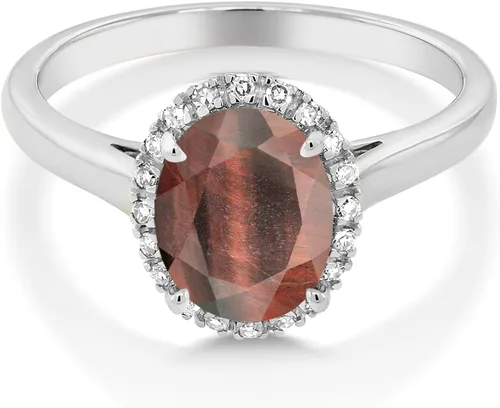 Miniatura 102 de Gem Stone King Anillo de compromiso ovalado de oro blanco de 10 quilates con piedra natal y halo de diamantes Ovalado de 0.354 x 0.276 in Anillo
