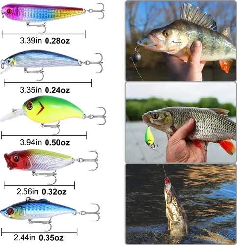 Miniatura 4 de PLUSINNO Kit de accesorios de pesca, caja de aparejos de pesca con aparejos incluidos, anzuelos de pesca, pesas de pesca, tiro dividido redondo, Kit