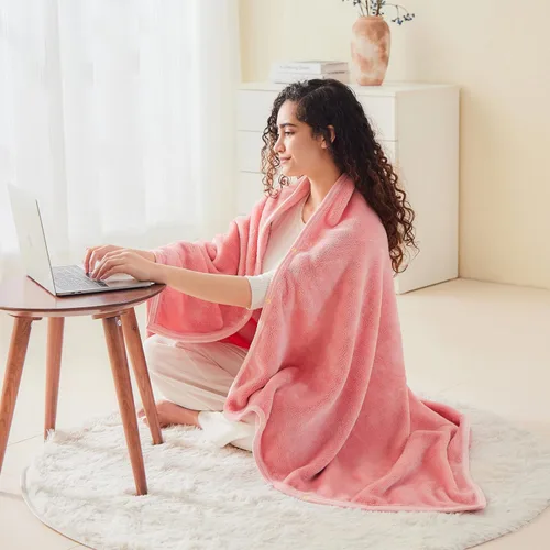 Miniatura 2 de Mellowdy Manta Chal Almohada 2 en 1 con Mangas para Oficina, Trabajo, Hogar (Rosa Flor, 40x60) – Abrigo Snuggie Poncho Vestible para Adultos, Set