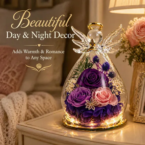 Miniatura 2 de Regalo de graduación de rosa morada para ella, regalos de cumpleaños para mujeres, rosa para siempre en flores frescas de vidrio, regalos de figura