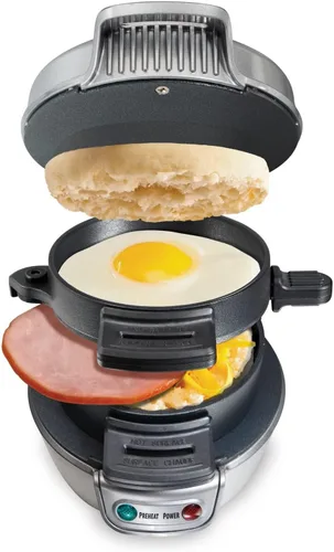 Hamilton Beach Sandwichera de desayuno con anillo para cocinar huevos, ingredientes personalizables, perfecto para muffins ingleses, croissants,