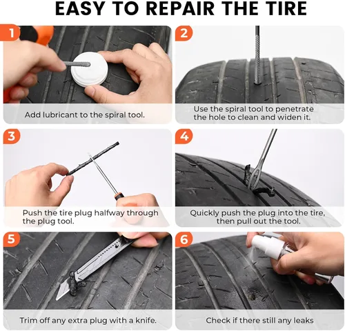 Miniatura 6 de ETENWOLF Kit de reparación de neumáticos planos con tapones, 16 piezas, kit de tapones de neumáticos resistentes para automóvil, motocicleta, ATV