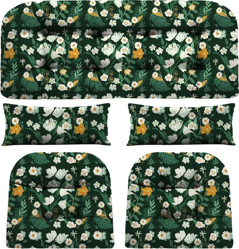 Miniatura 15 de Cojines de silla de mimbre de 5 piezas, cojín impermeable para sofá de mimbre al aire libre, 1 cojín de asiento de amor, 2 cojines en forma de U y 2