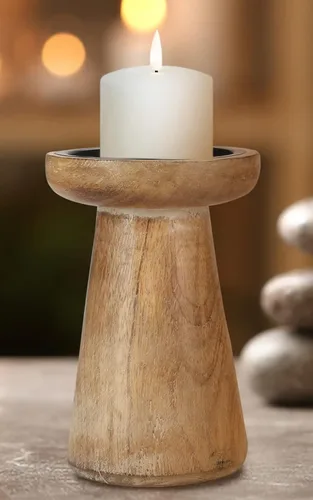 Miniatura 9 de Juego de 3 portavelas de pilar de madera hecho a mano, ideal para velas LED y pilares, regalo para bodas, Navidad, fiestas, hogar, spa, reiki
