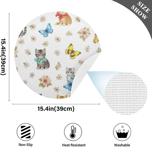 Miniatura 4 de Playful Kittens Table Placemat, Non Slip Heat Resistant Dinner Mat for Kitchen one sizex4