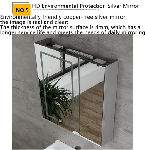 Miniatura 5 de Armarios de baño con espejo, gabinete de baño LED con estantes, armario de espejo de baño de almacenamiento con luces LED con luz ambiental y espejo