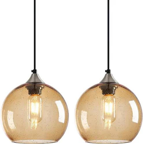 Luces colgantes de vidrio marrón claro, iluminación de isla de cocina, lámparas colgantes de globo, iluminación colgante moderna para dormitorio,