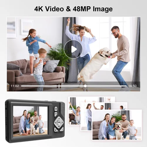 Miniatura 6 de Cámara digital para niños, adolescentes y principiantes - 1080P FHD 48MP, LCD de 2.83 pulgadas, zoom digital 18X y antivibración, tarjeta SD de 32