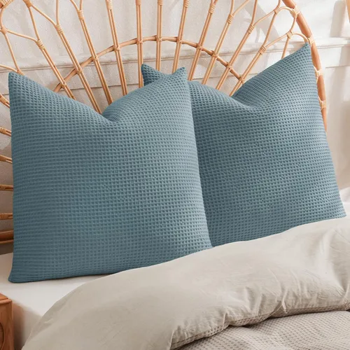 Miniatura 31 de PHF Funda de almohada 100% algodón con tejido de gofre, 18 x 18 pulgadas, sin relleno, paquete de 2 elegantes fundas de almohada cuadradas Gris claro