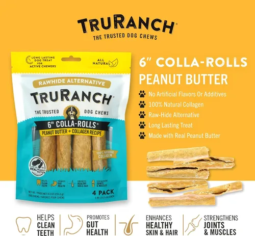 Miniatura 2 de TRURANCH Rollos de colágeno – Rollos de colágeno de 6 pulgadas para perros – Tratamiento para perros de larga duración para apoyo saludable
