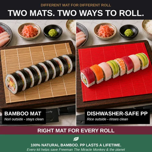 Miniatura 5 de Albino monkey Kit de fabricación de sushi con cuchillo Pro Sashimi – Rollo de más de 10 tipos de sushi – Bazuca de sushi, bambú + alfombrillas aptas