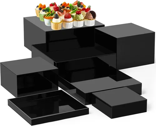 Miniatura 13 de Leinuosen Juego de 7 elevadores de buffet extra grandes de 8" a 14" caja de exhibición de acrílico cuadrada elevador de mesa de postres para Blanco