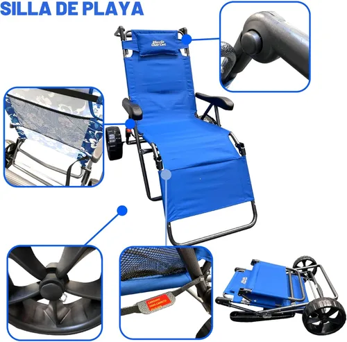 Miniatura 6 de Silla de carrito de playa – 2 en 1 gira de silla a carrito – Ruedas grandes – Fácil de usar – Gran capacidad – Color azul