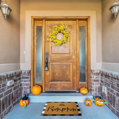 Miniatura 5 de Fabbay 2 tapetes de bienvenida de otoño de Acción de Gracias de 17 x 30 pulgadas, tapete de calabaza Hey There de 24 x 35 pulgadas, tapete de piso
