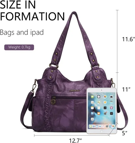 Miniatura 129 de Angel Barcelo - Bolsa de hombro amplia para mujer, diseño Hobo, cuero lavado