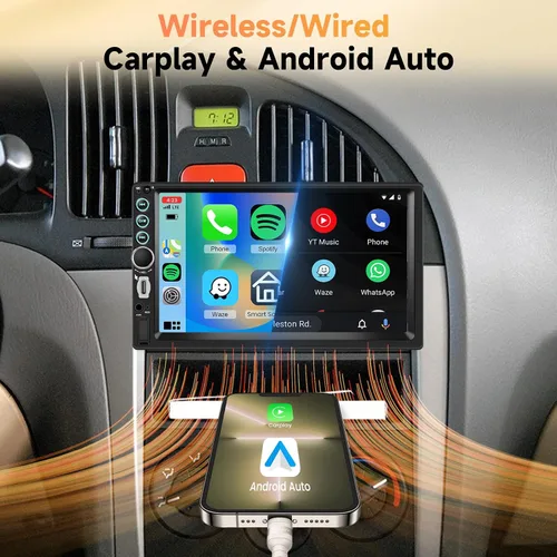Miniatura 3 de Estéreo de coche doble DIN con pantalla táctil HD de 7 pulgadas, Carplay inalámbrico y Android Auto, Bluetooth, SWC, receptor de radio FM