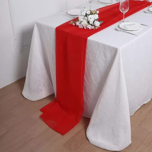 Miniatura 20 de Tableclothsfactory Camino de mesa de gasa de amatista de 22 x 80 pulgadas para bodas, fiestas, banquetes, decoración, ajuste rectangular y mesa