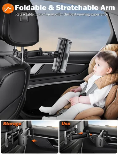 Miniatura 5 de Tryone Soporte para tablet para reposacabezas de automóvil, soporte elástico para tabletas para asiento trasero para niños, soportes de asiento