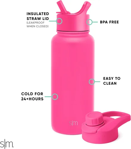 Miniatura 2 de Simple Modern Botella de agua con pajita y tapa de sorbo, termo de metal de acero inoxidable con aislamiento al vacío Cantimplora reutilizable a