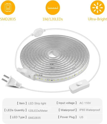 Miniatura 2 de Luces de Cuerda LED de 6.56 pies para Exteriores, Luces de Cuerda LED Cortables de 110V para Exteriores Impermeables 6500K para Interiores