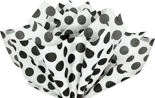 Flexicore Packaging | Papel de seda negro con lunares | Tamaño: 15 pulgadas x 20 pulgadas | Cantidad: 100 hojas | Color: negro | Manualidades de