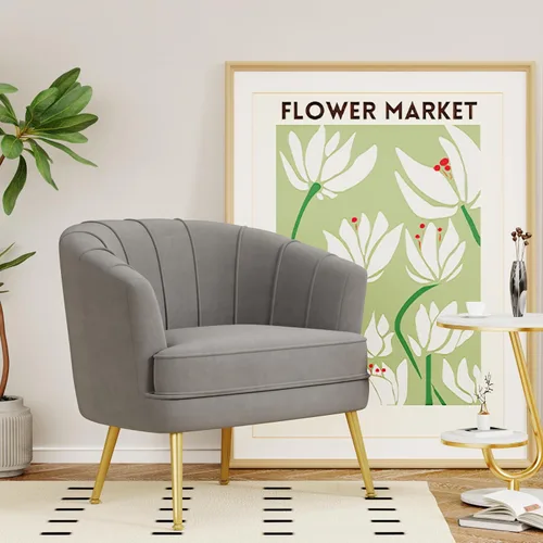 Miniatura 15 de Sillas decorativas de terciopelo con otomana para sala de estar, dormitorio, oficina, ocio, tapizadas, sofá individual, silla con brazo, cómoda Gris