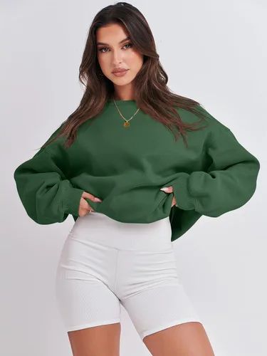 Miniatura 3 de ANRABESS Sudadera de manga larga para mujer, casual, cuello redondo, ajuste holgado, sudadera con capucha de forro polar para otoño
