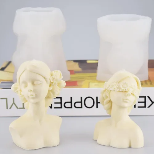 Miniatura 2 de Paquete de 2 moldes de resina para velas de retrato en forma de niña trenzada, moldes de silicona de fundición de resina para decoración del hogar