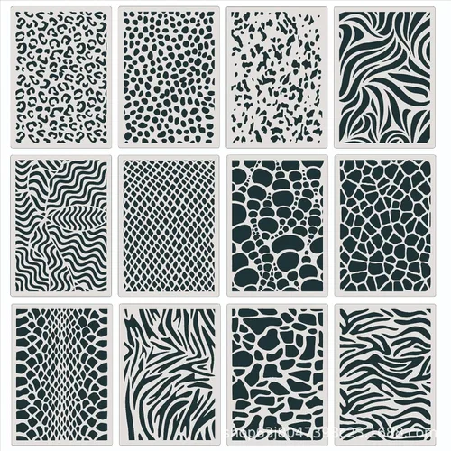 Plantillas con estampado de animales, 12 plantillas de piel de animal, leopardo, cebra, vaca, tigre, guepardo, jirafa, serpiente, escamas de