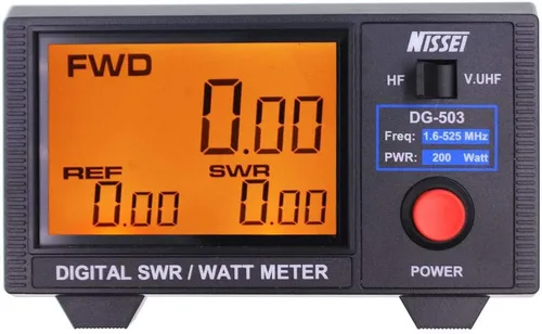 NISSEI DG-503 - Medidor de potencia RF digital LCD de 3.5" SWR VSWR de onda corta HF 1.6-60MHz y VHF/UHF 125-525MHz 1-200W para radio de dos vías