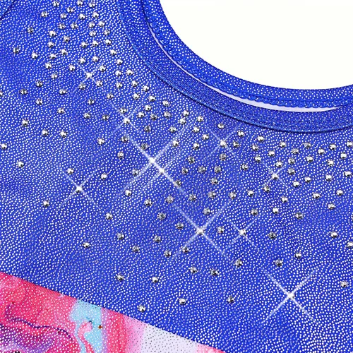 Miniatura 4 de TFJH E Leotardos de gimnasia para niñas, disfraces de danza de diamantes brillantes, trajes de práctica con espalda cruzada
