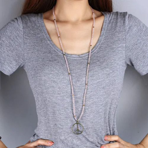 Miniatura 2 de KELITCH - Collar clásico con dije de signo de paz, de hippie, de amor, con cuentas de cristal esmerilado