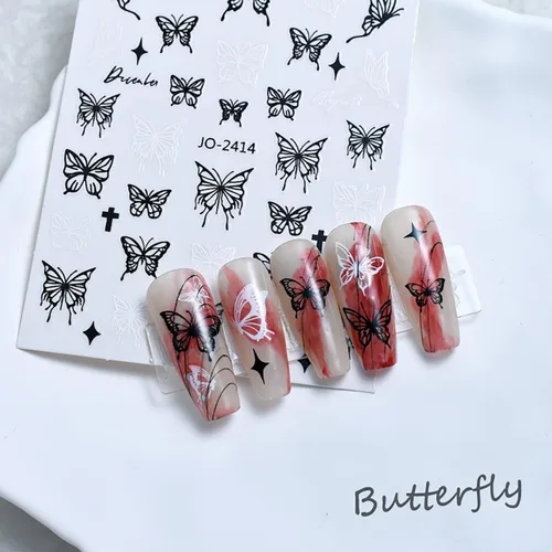 Miniatura 5 de Calcomanías de arte de uñas de mariposas, diseños de calcomanías autoadhesivas de mariposa 3D, calcomanías de transferencia de uñas de mariposa