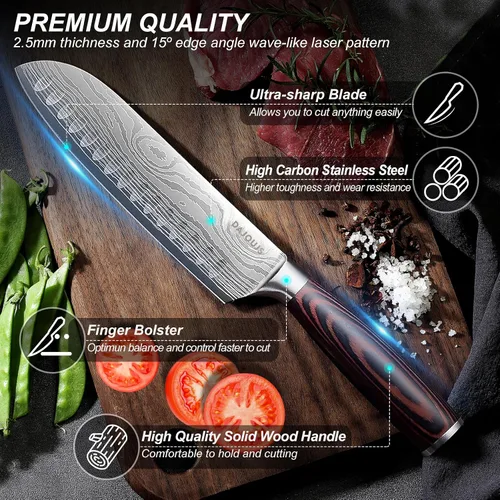 Miniatura 4 de Juego de cuchillos de cocina con bloque – Juego de 6 cuchillos de chef, 5 piezas de acero inoxidable de alto carbono – Cuchillos afilados con un