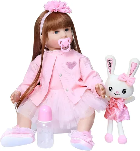 Miniatura 3 de Pinky 24 pulgadas 24.0 in Lovely Reborn Baby Girl Muñecas bebé realista aspecto vida como muñeca bebé muñeca vinilo silicona pelo largo bebé juguete
