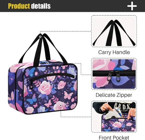 Miniatura 4 de Purple Peach Elegant Blooms bolsas de aseo de viaje colgantes para mujeres con gancho, bolso esencial de diseñador para el cuidado de la piel