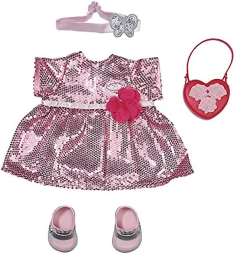 Baby Annabell Atuendo glamour de lujo de 16.9 in – brillante ropa de fiesta – fácil para manos pequeñas, juego creativo promueve la empatía y