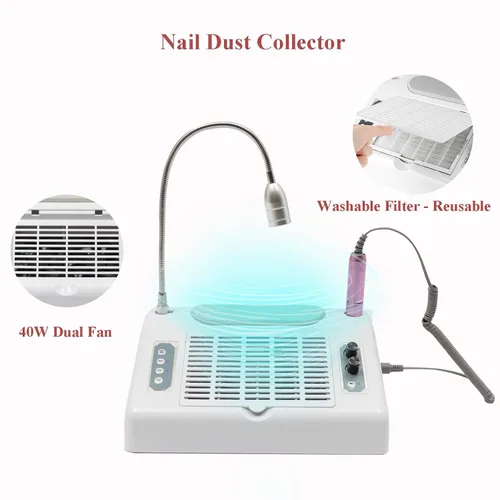 Miniatura 5 de TFCFL Colector de polvo de uñas 5 en 1, colector de polvo profesional de vacío de uñas + taladro eléctrico de uñas + lámpara de secado de uñas