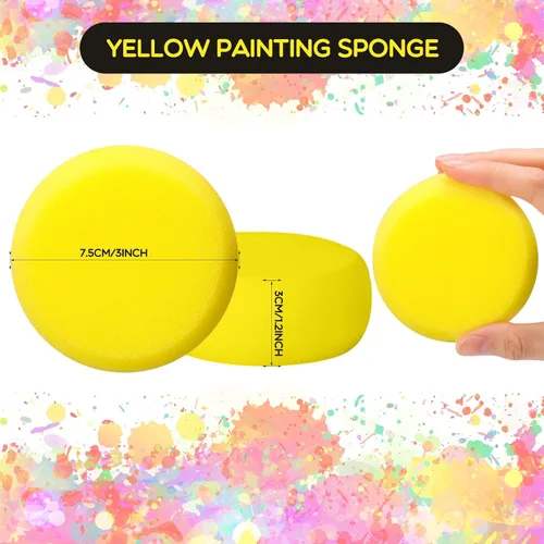Miniatura 2 de Zhehao 100 esponjas redondas de pintura de 3 pulgadas, color amarillo, sintéticas, para pintar, manualidades, cerámica, cerámica, acuarela, uso